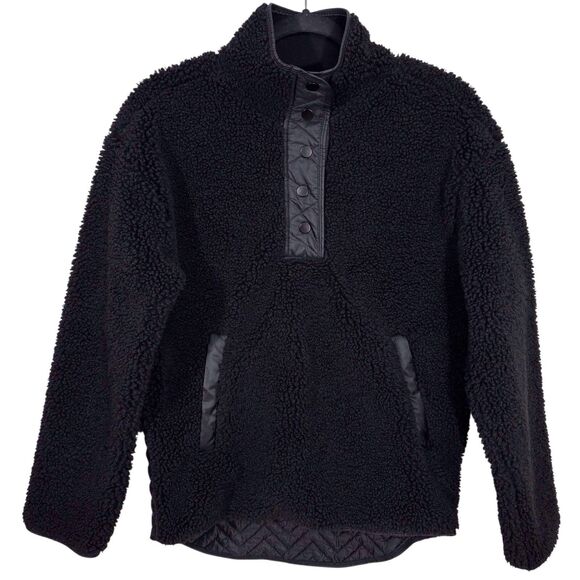 Athleta Cozy Sherpa Snap Sweatshirt Jacket Black Deep Pile Womens XS Teddy Bear - Picture 2 of 14